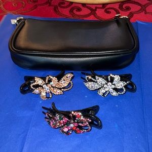 3 new bow tie hair clips and clutch